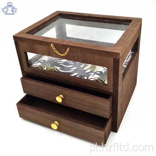 Drewniane pudełko na biżuterię z 2 szufladami